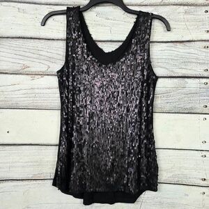 Rische Black Sequin Sleeveless Tank Top Medium